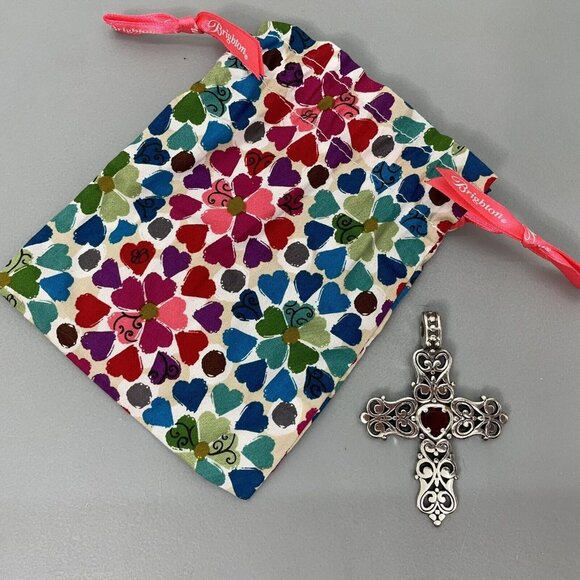 Brighton Jewelry - Brighton Endless Love Cross Pendant Red Heart Crystal Silver Tone